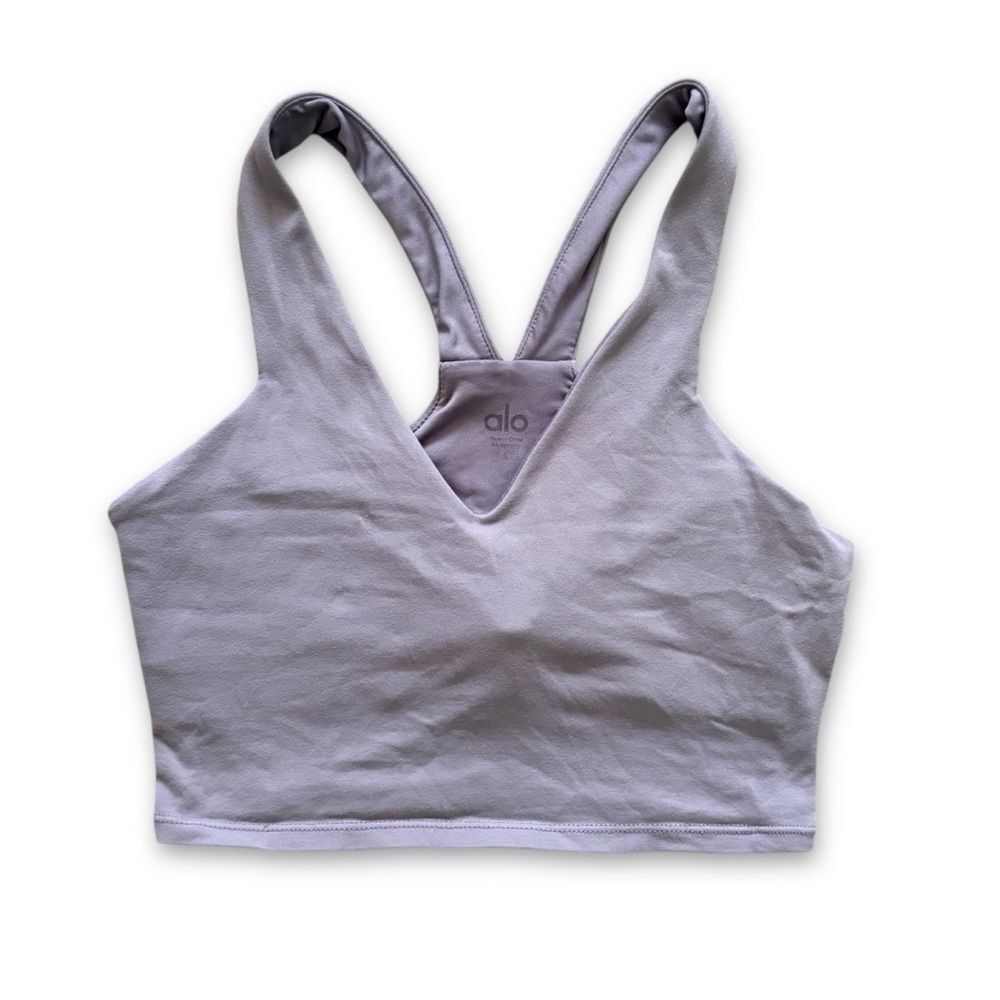 Alo Yoga Dusty Purple V-Neck Sports Bra Size Small Athletic Activewear Sporty
